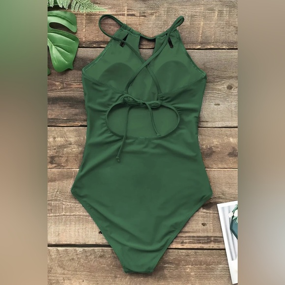 Women's One Piece Swimsuit High Neck Tummy Control Swimwear Orange  Bathing Suit - Picture 2 of 3